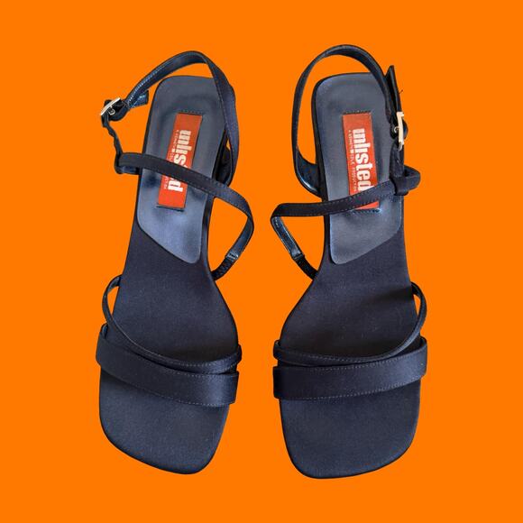 90's 00's vintage navy satin strappy y2k heels US Size 8 Kenneth Cole - Picture 2 of 6